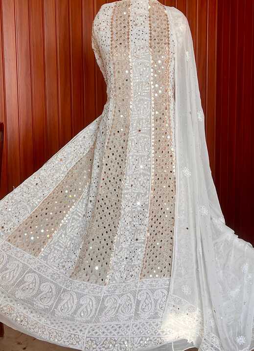 White Chikankari Mukaish Mirror and Gota Patti Anarkali with Dupatta