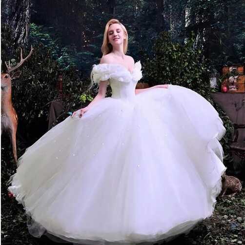 White Cinderella Ball Gown Wedding Dresses Long Off The Shoulder ...