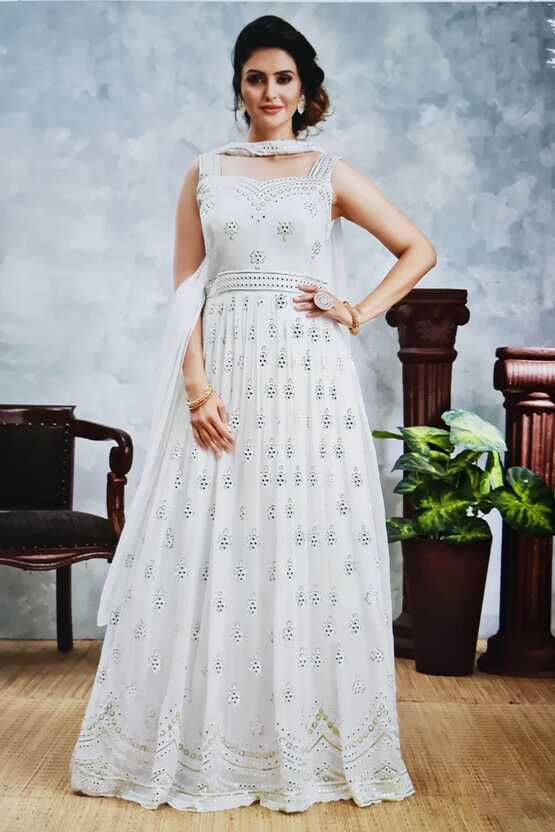 White Color Party Wear Long Gown With Dupatta :: ANOKHI FASHION