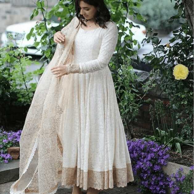 White Color Ready made Anarkali Gown with Dupatta For Festival ...