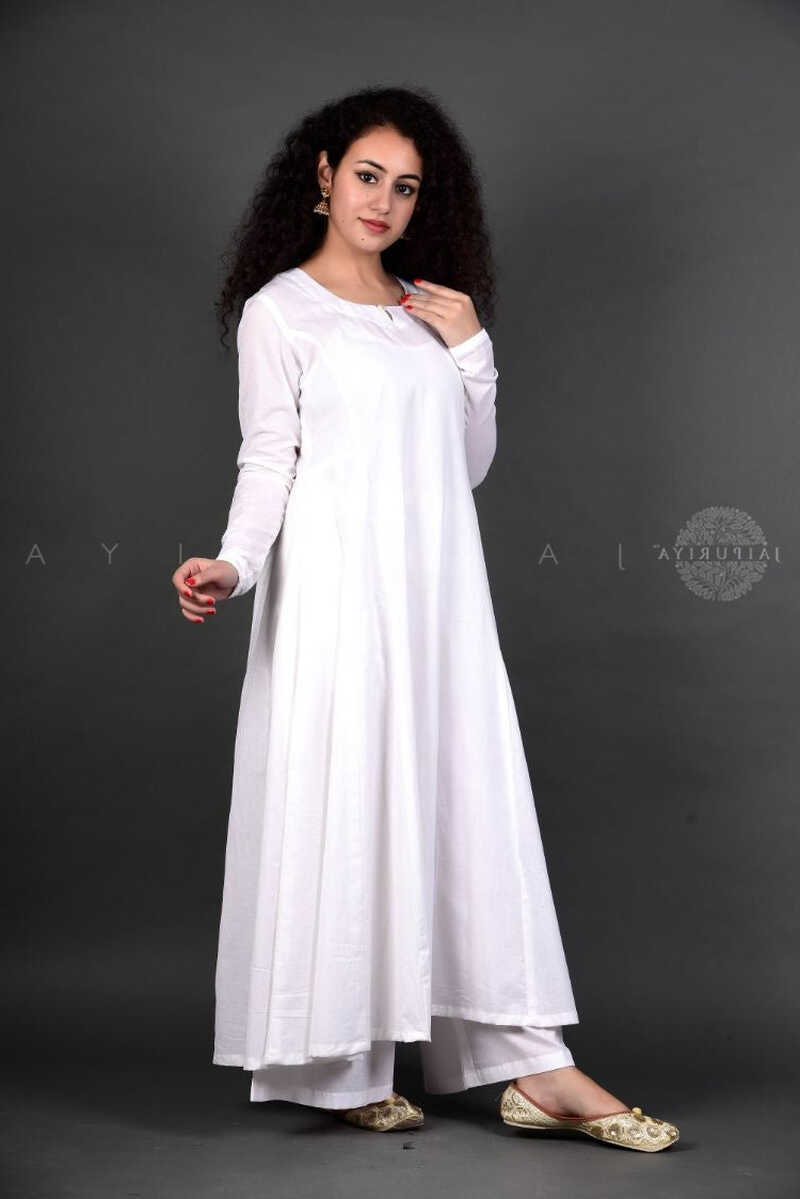 White Cotton Anarkali – Jaipuriya