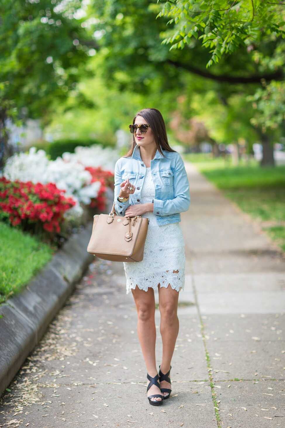 White Crochet Dress + Denim Jacket | A Southern Drawl