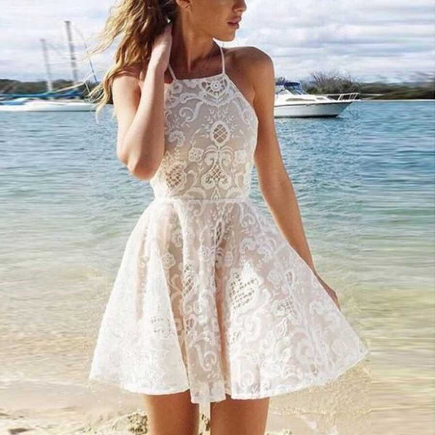 White Cute Lace Short Summer Dress, Lace Women Fashion Dress