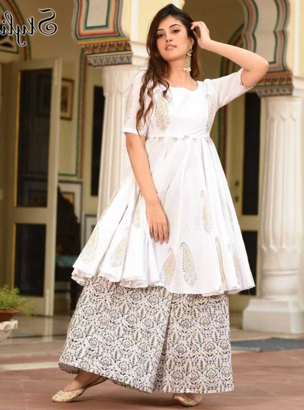 White Digital Printed Casual Wear Kurti With Palazoo | Latest ...