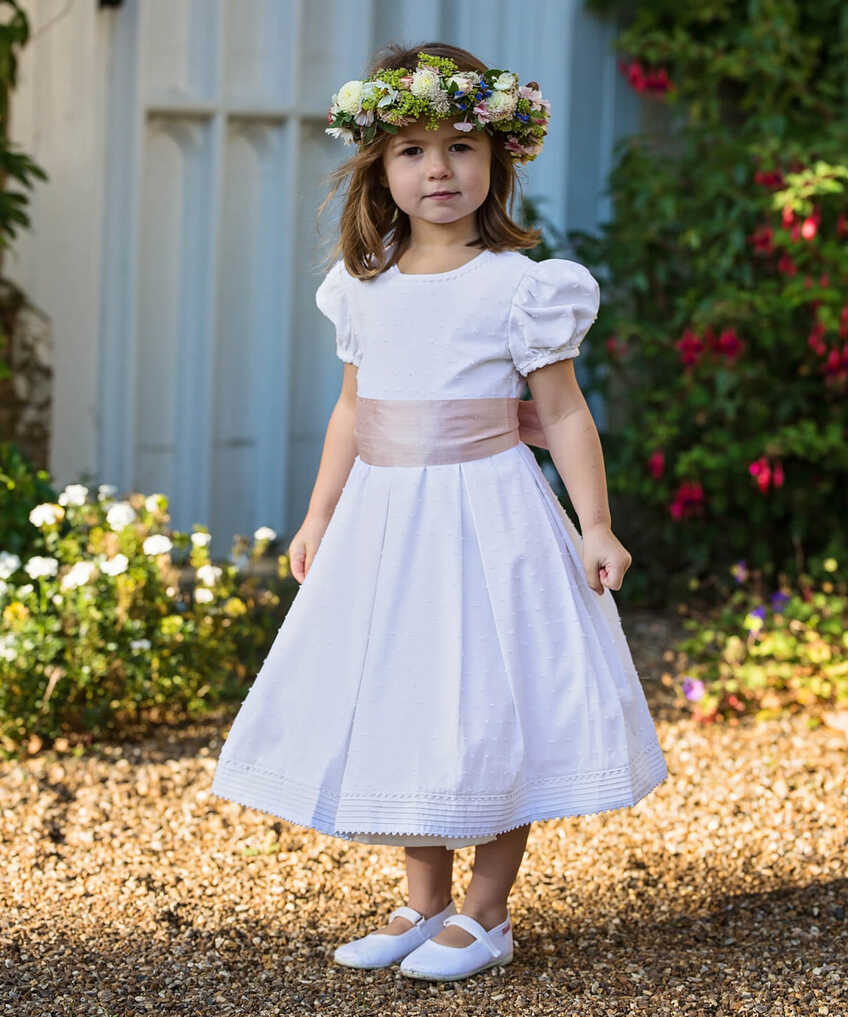 White Dot-Cotton Flower Girl Dress | Amelia Brennan