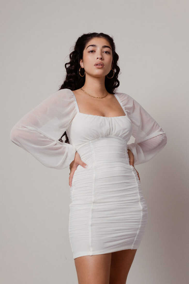 White Dress - Long Sleeve Dress - Short White Dress