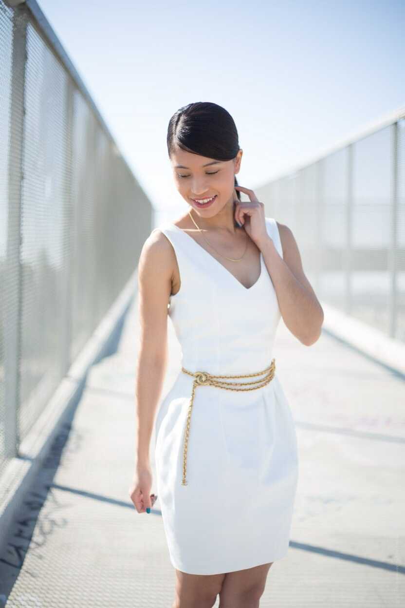 White Dress and Gold Accessories