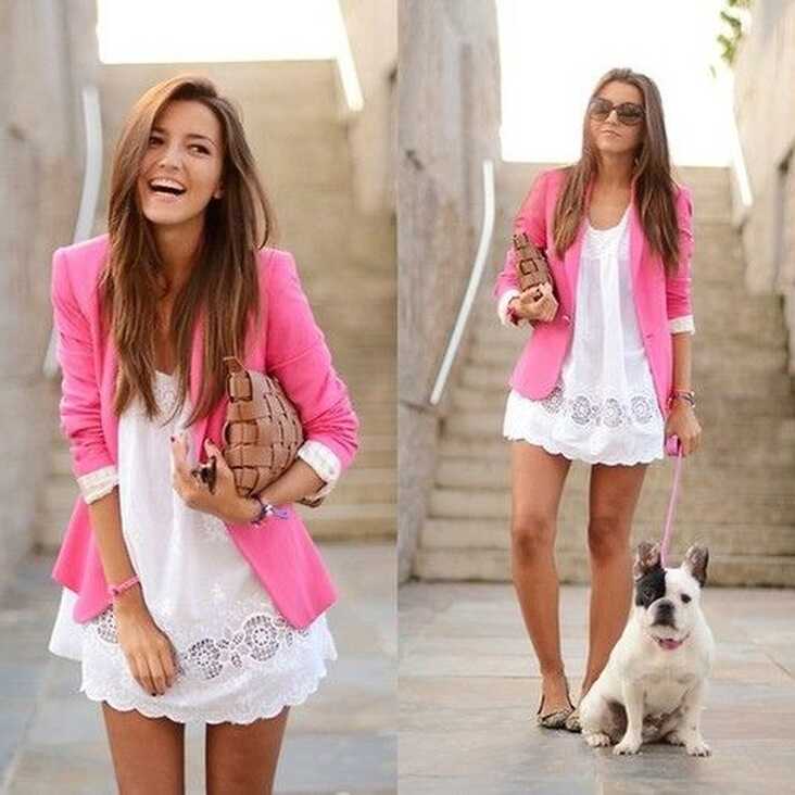 White Dress with Pink Blazer