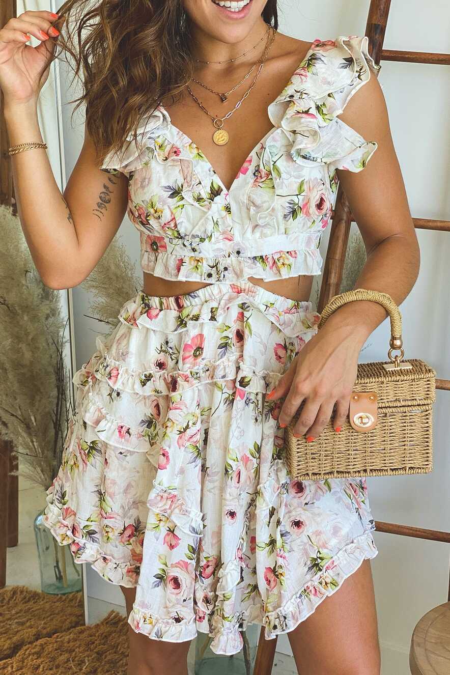 White Floral Ruffled Short Dress | Short Dresses – Saved by the Dress