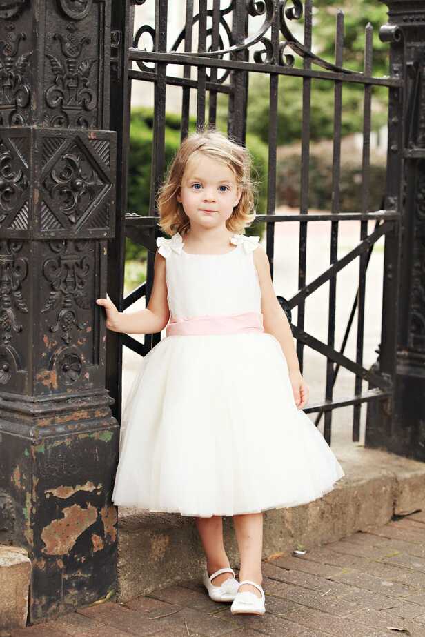 White Flower Girl Dress with Pale Pink Sash