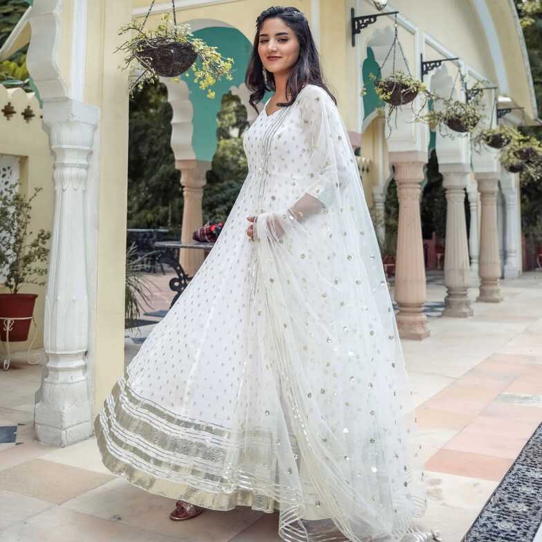 White Georgette Anarkali Set