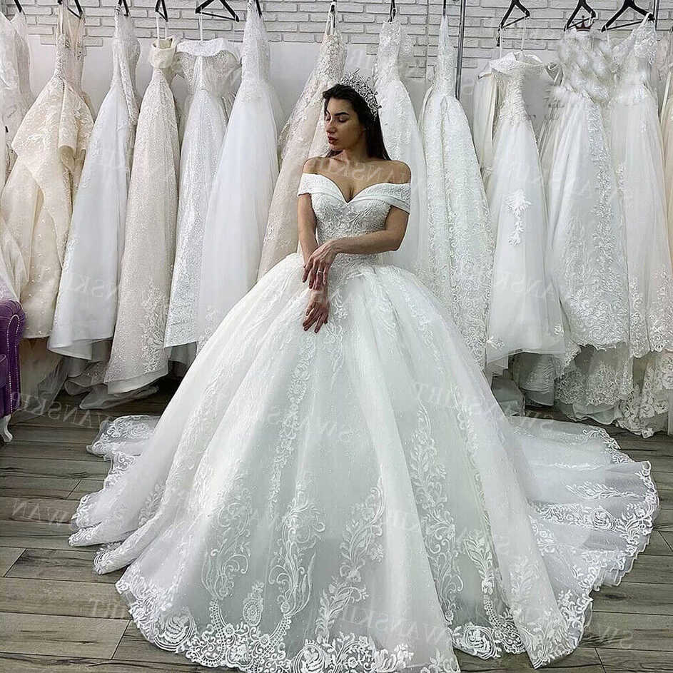 White Ivory Wedding Dresses Off Shoulder Ball Bridal Gowns ...