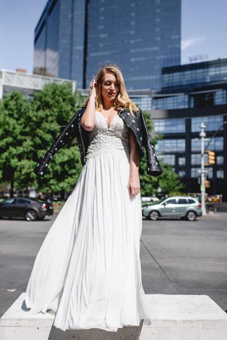 White Lace Dress &amp; Vegan Leather Jacket