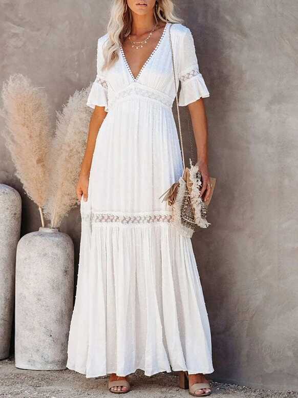 White Lace High Waist Maxi Dress – Boho Beach Hut