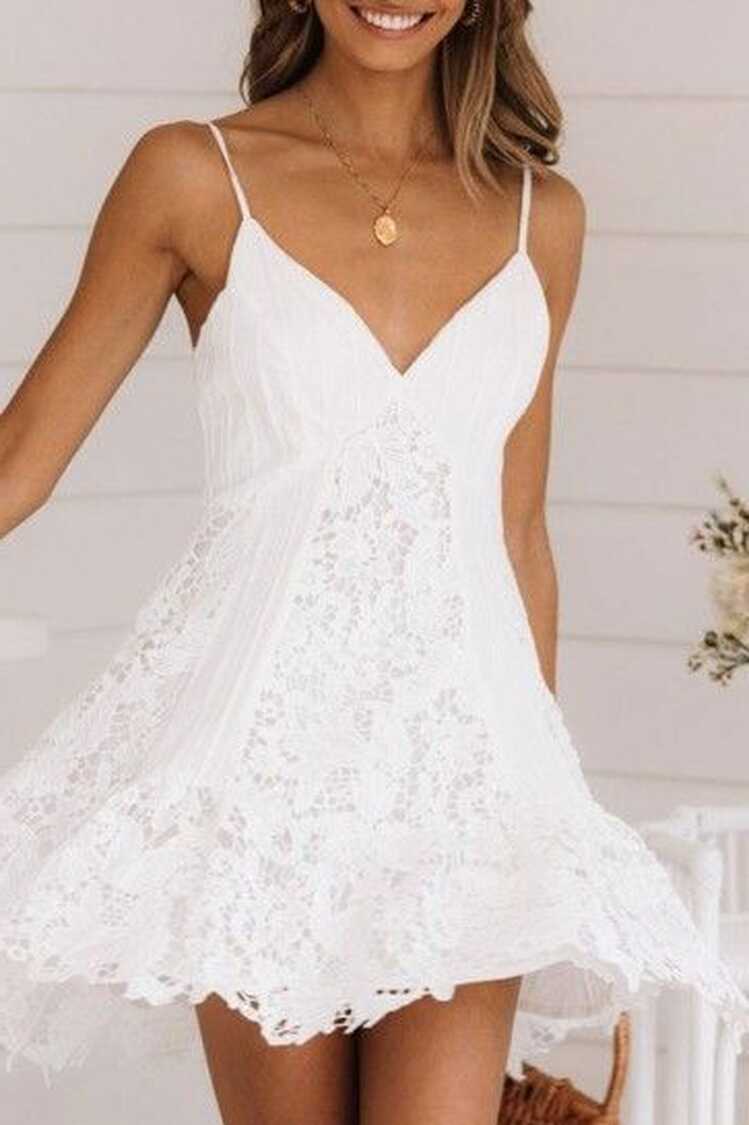 White Lace Spaghetti Straps Dress