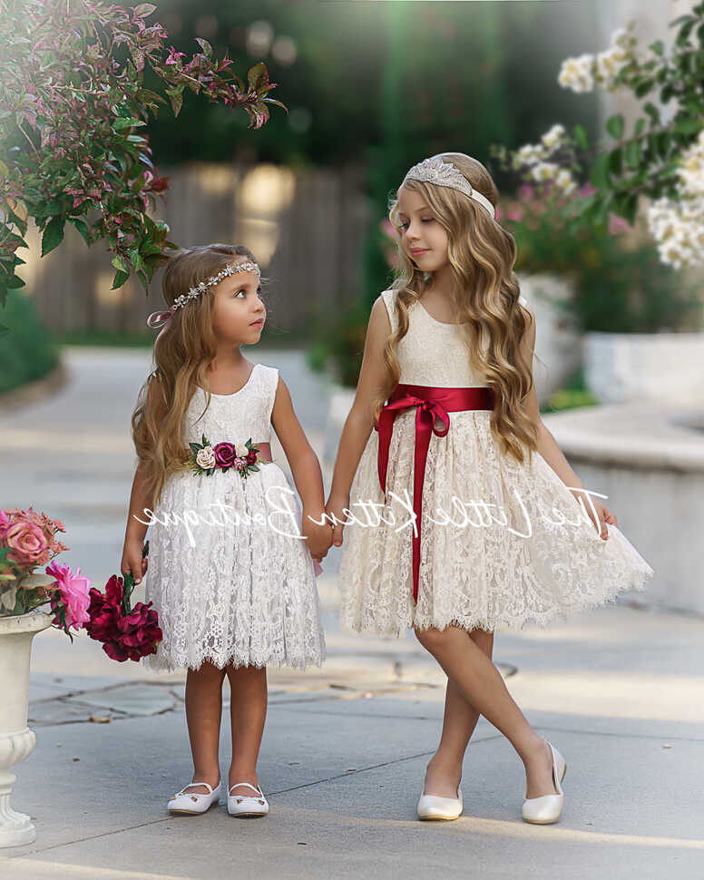 White Lace flower girl dress, Ivory lace flower girl dress, boho ...