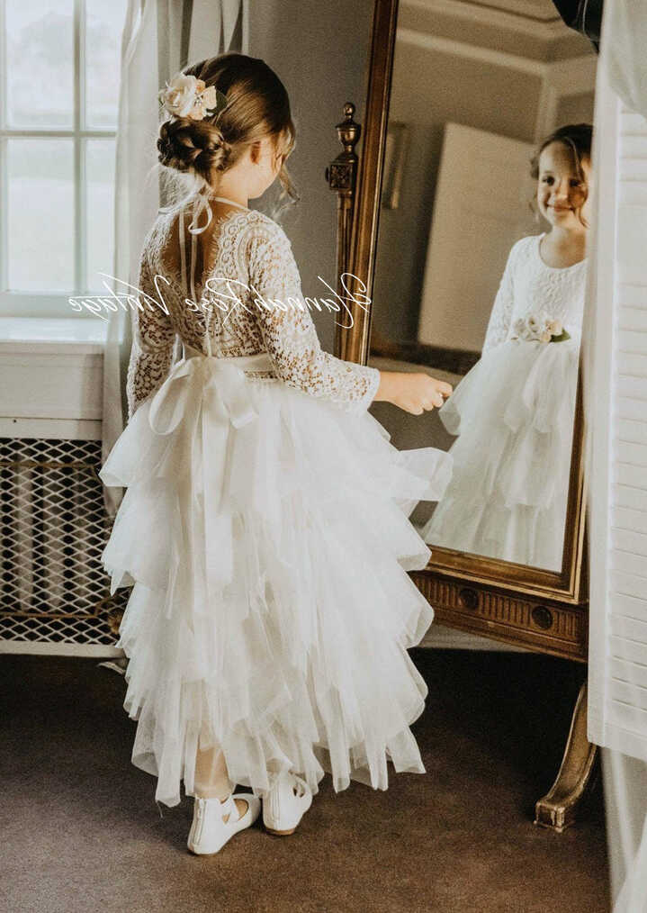 White Layered Flower Girl Dress - Hannahrosevintageboutique.com