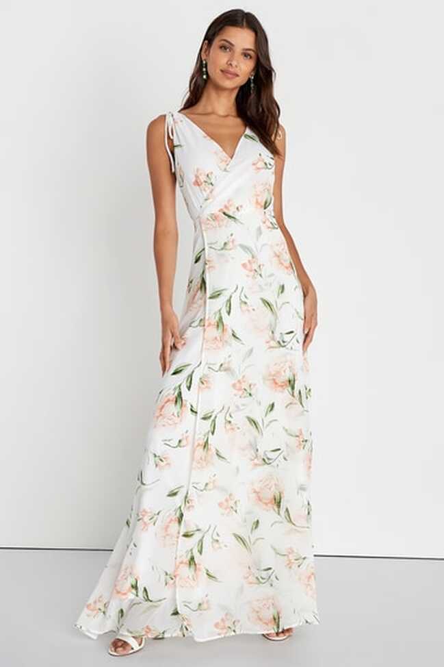 White Maxi Dress - Floral Maxi Dress - Plunging Maxi Dress - Lulus