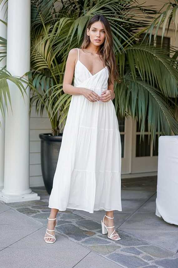 White Maxi Dress - Surplice Dress - Tiered Maxi Dress - Lulus