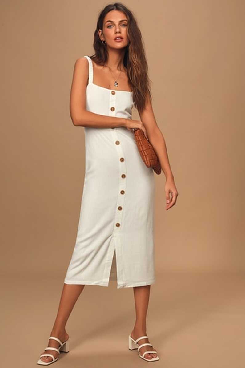 White Midi Dress - Button Front Dress - Sleeveless Midi Dress - Lulus