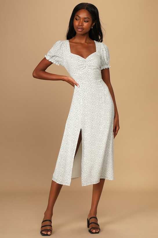 White Midi Dress - Polka Dot Midi Dress - Short Sleeve Dress - Lulus