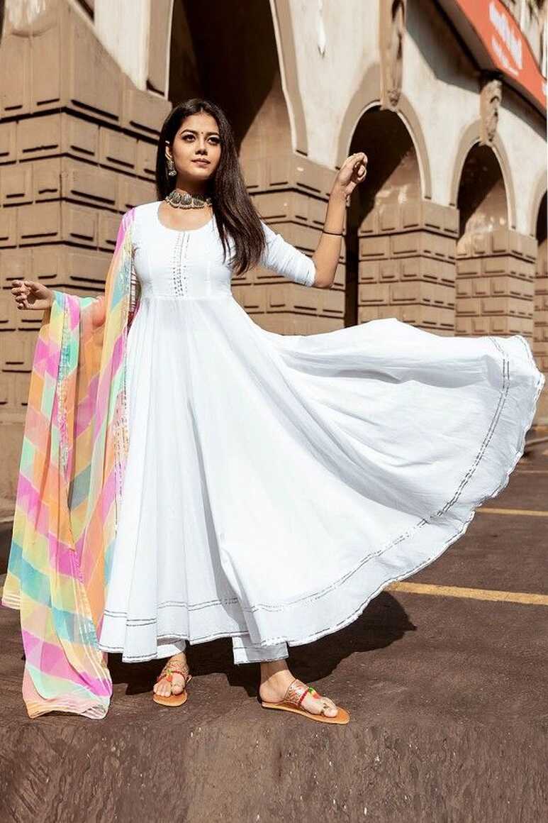 White Multi Colour Anarkali Set