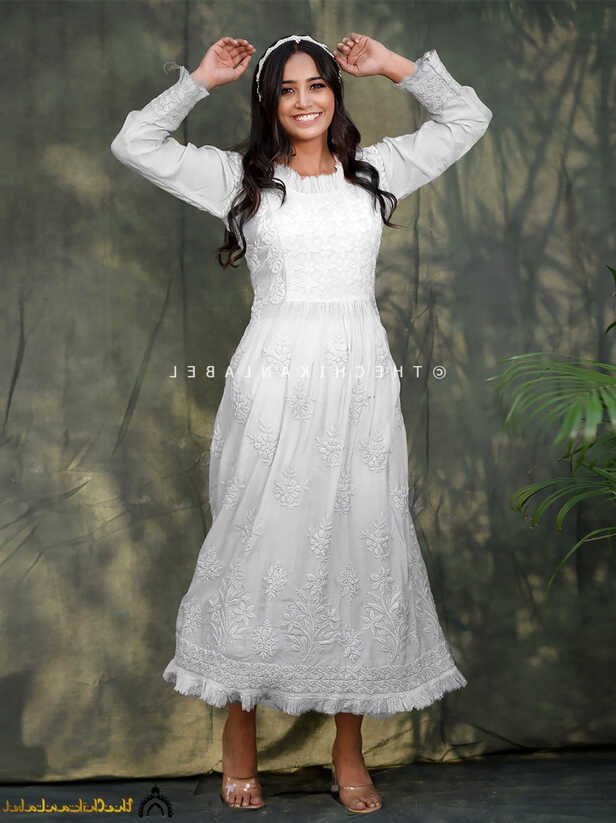 White Noori Muslin Chikankari Anarkali