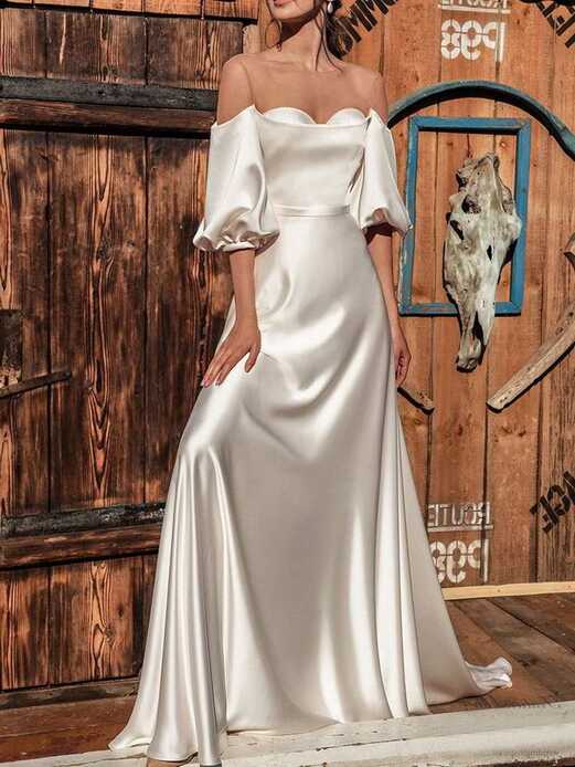 White Off Shoulder Puff Sleeve Maxi Dress