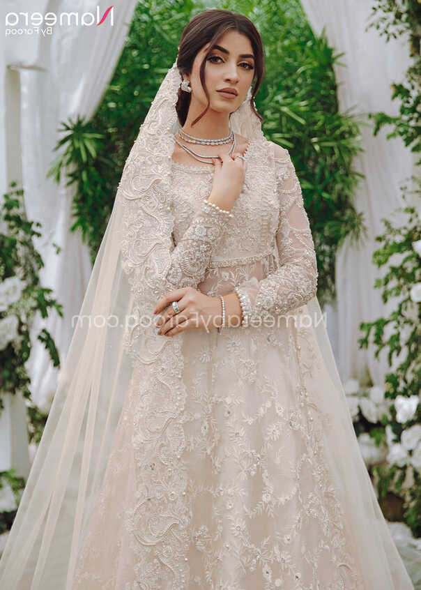 White Pakistani Bridal Dress in Lehenga Gown Style Online ...