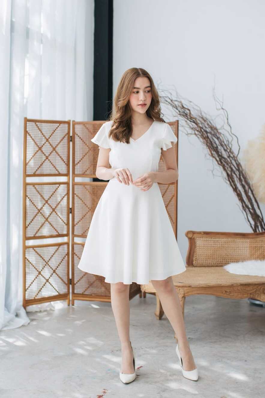 White Party Dress Ruffle Baptist Sleeve Dress Capsule Wardrobe ...