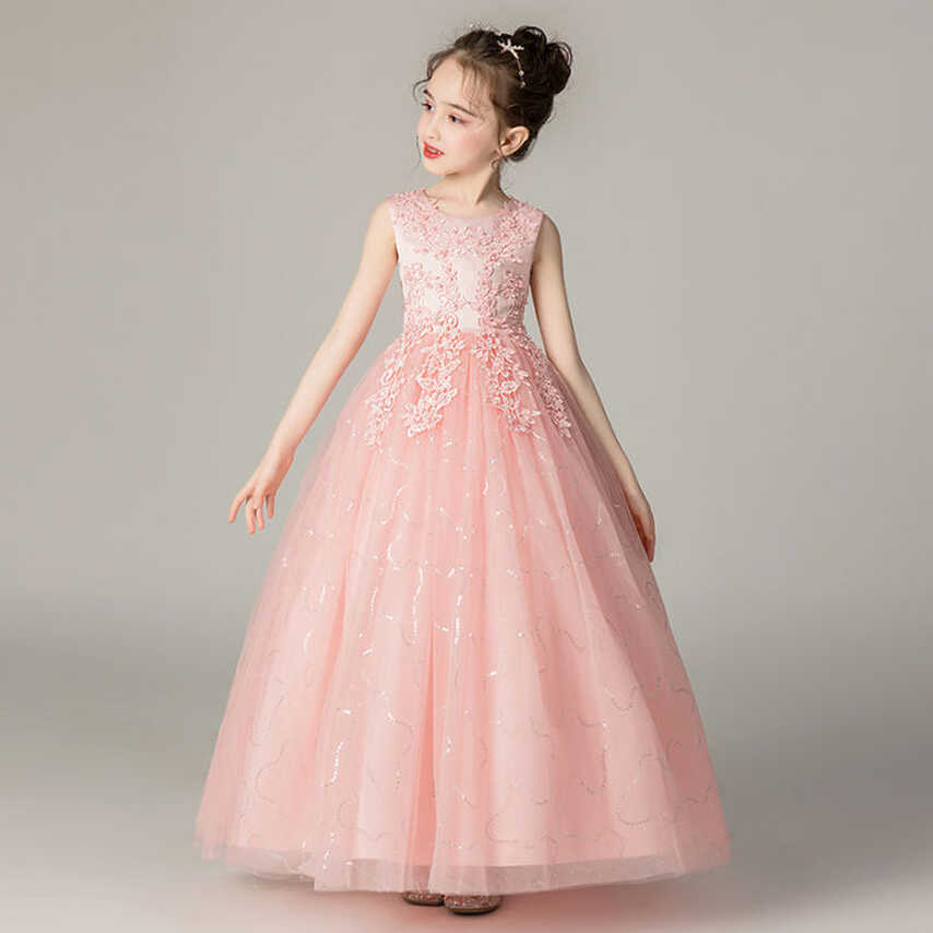 White Pink Green Black Red Kids Dresses For Girls Flower Ball Gown ...