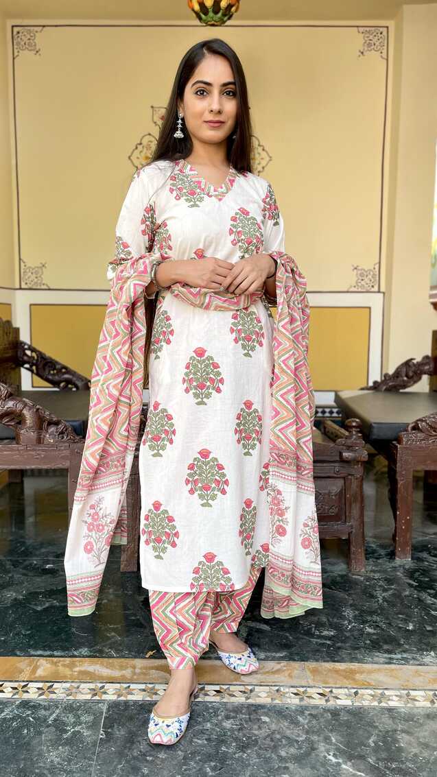 White Pink Salwar Suit - Adizya