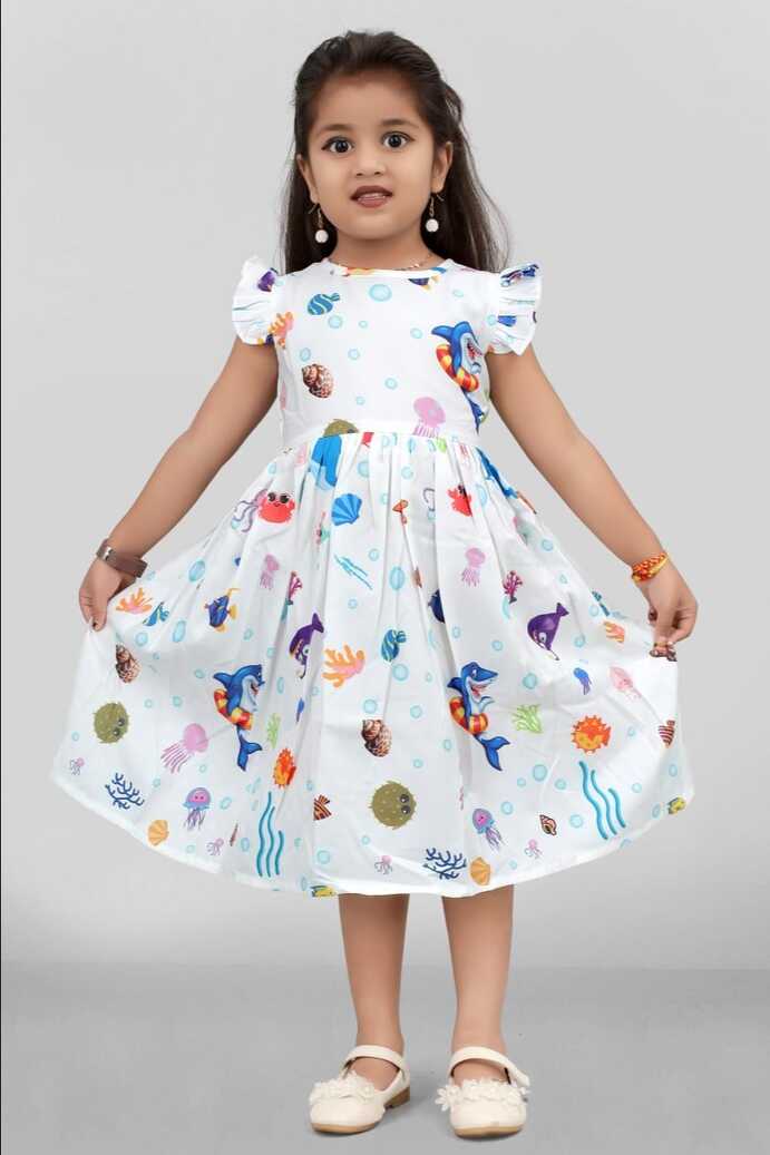 White Printed Girls Cotton Frock at Rs 240/piece | Kids Frock in ...