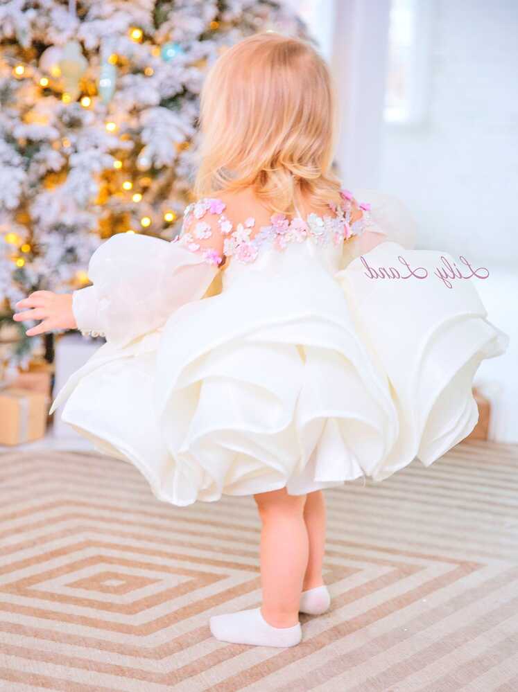 White Puffy Girls Dress, Baby Birthday Party Dress, Flower Girl ...