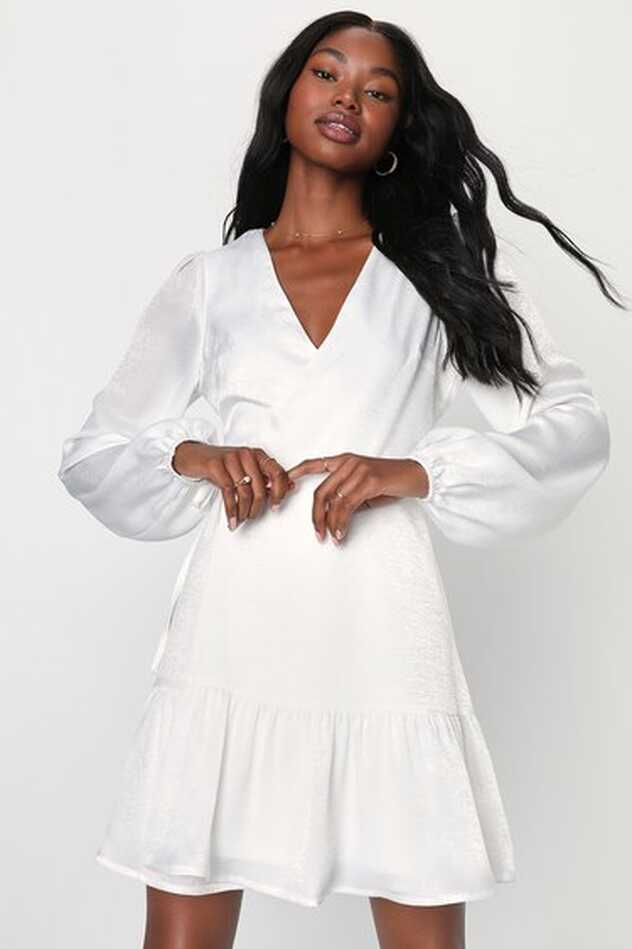 White Satin Dress - Cute Wrap Dress - Satin Mini Dress - Lulus