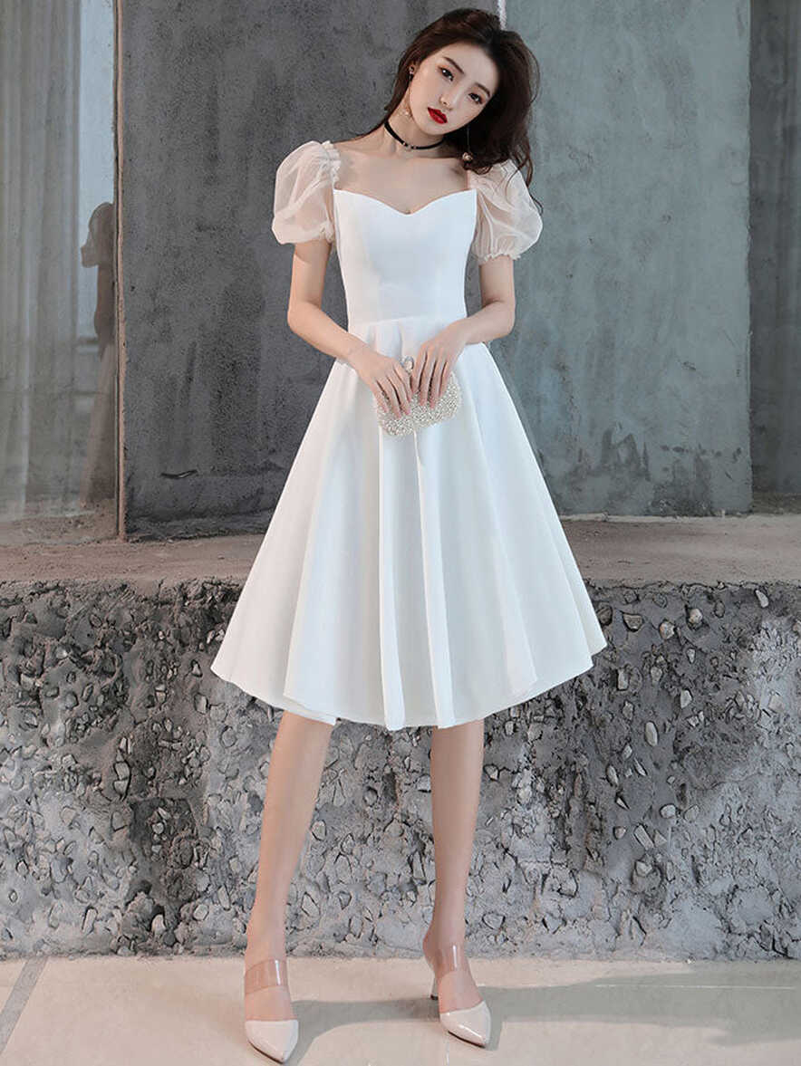 White Satin Short Prom Dress, White Homecoming Dress – shopluu