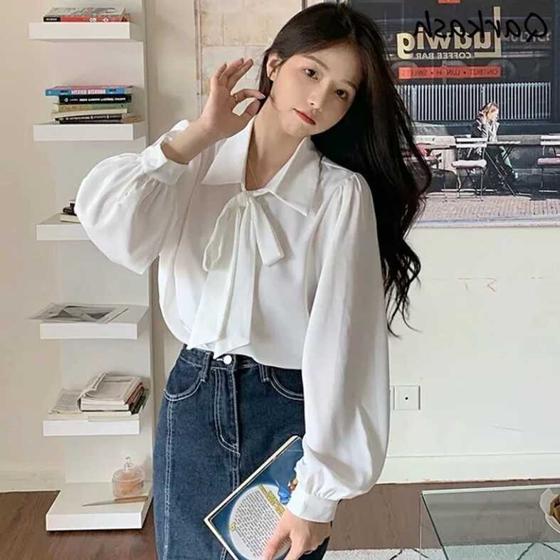 White Shirts Women Bow Casual Cute Ulzzang Students Long Sleeve ...