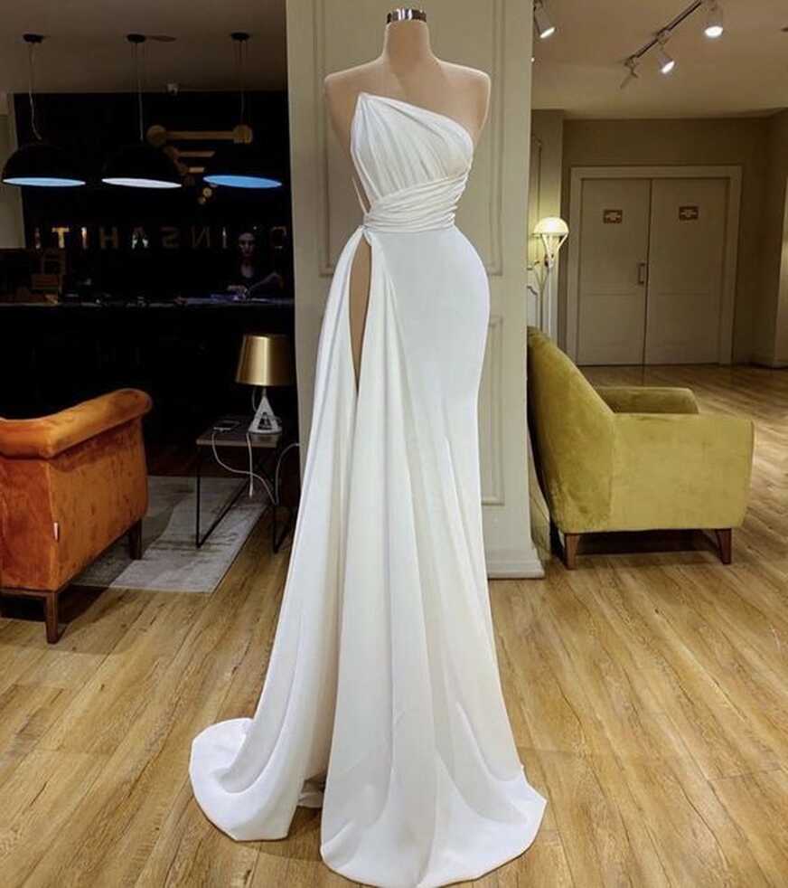 White Simple Evening Dresses Long 2023 Custom Make Elegant Modest ...