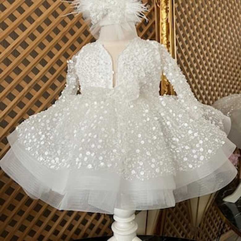 White Tulle Baptism Puffy Dress, White Baby Wedding Dress, Baby ...