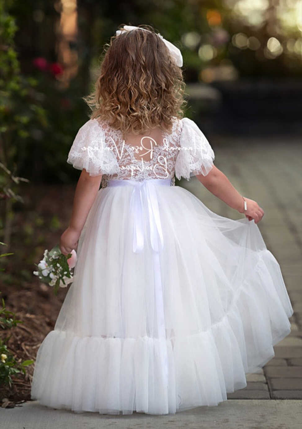 White Tulle Flower Girl Dress - Hannahrosevintageboutique.com