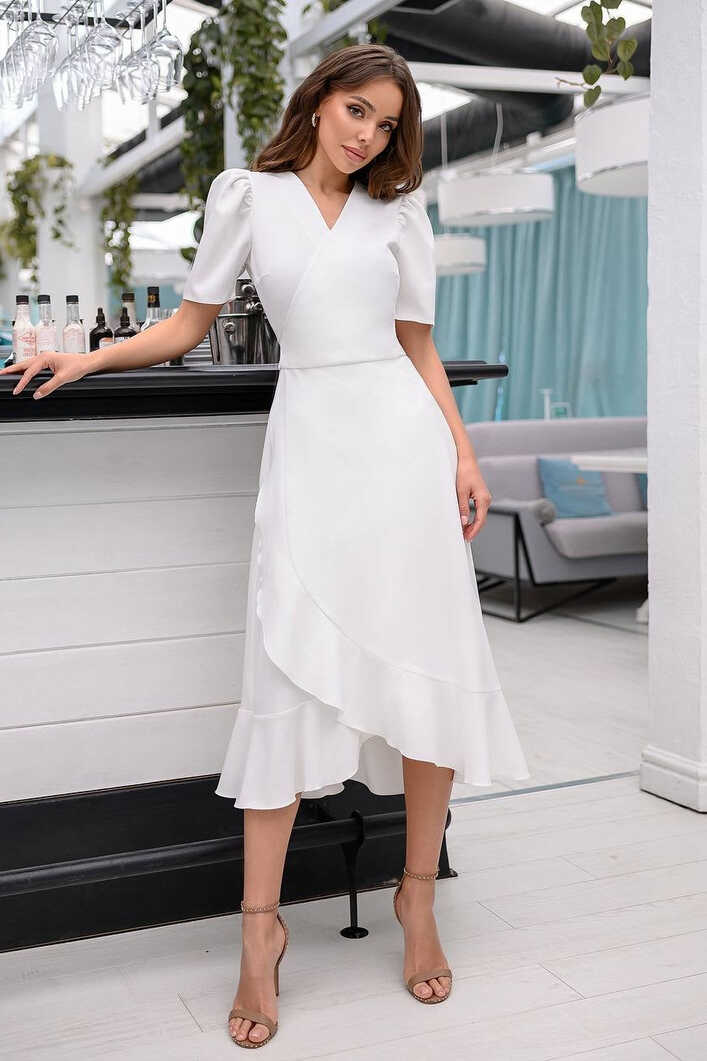 White Wrap Short Sleeve Midi Dress – ELAGIA