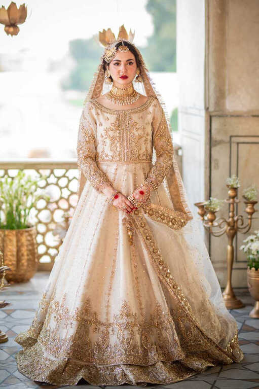 White and Golden Lehenga Frock Pakistani Wedding Dresses – Nameera ...