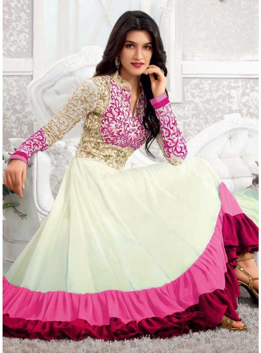 White and Pink Colour Party Wear Georgette Floor Touch Anarkali ...