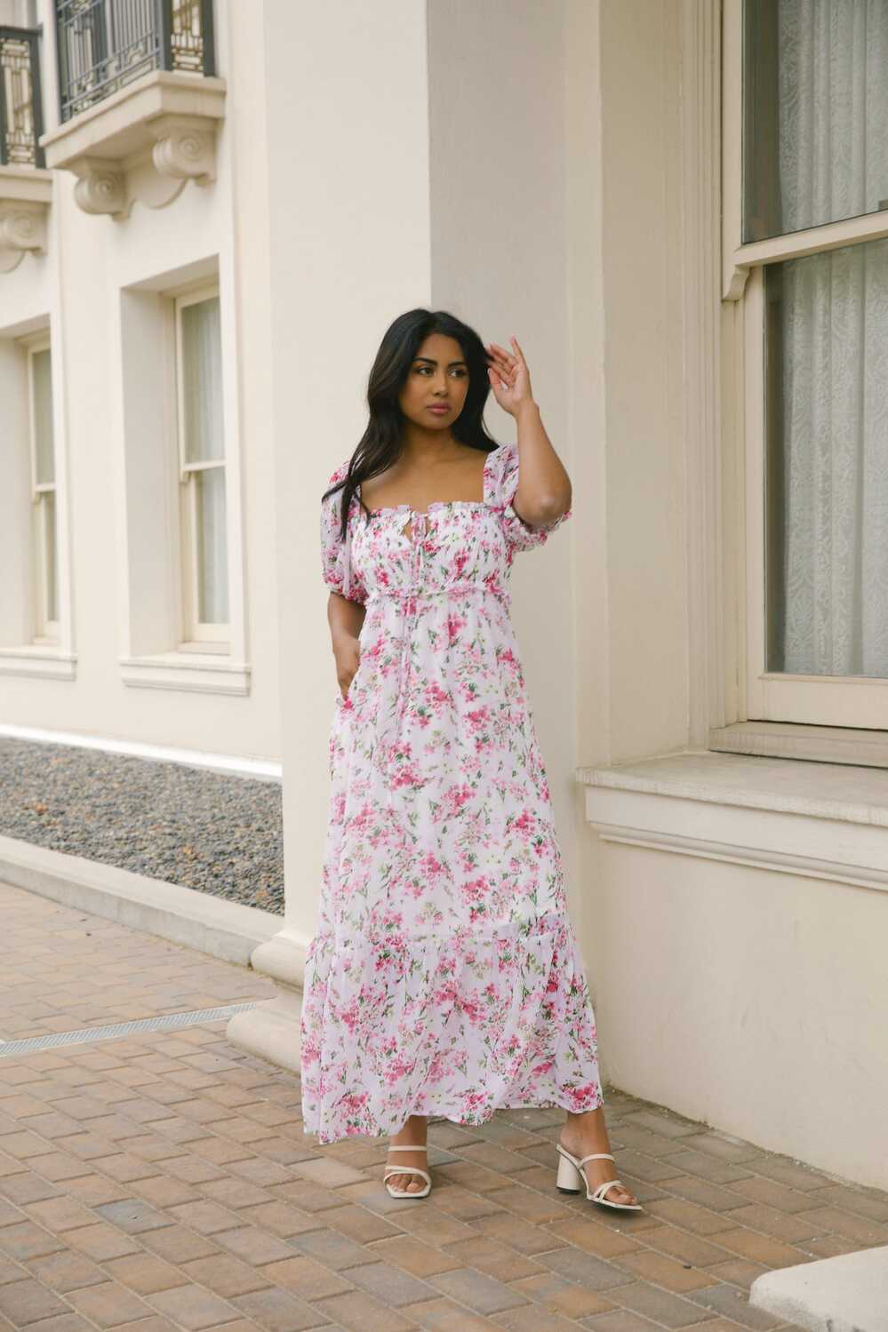 White and Pink Floral Dress