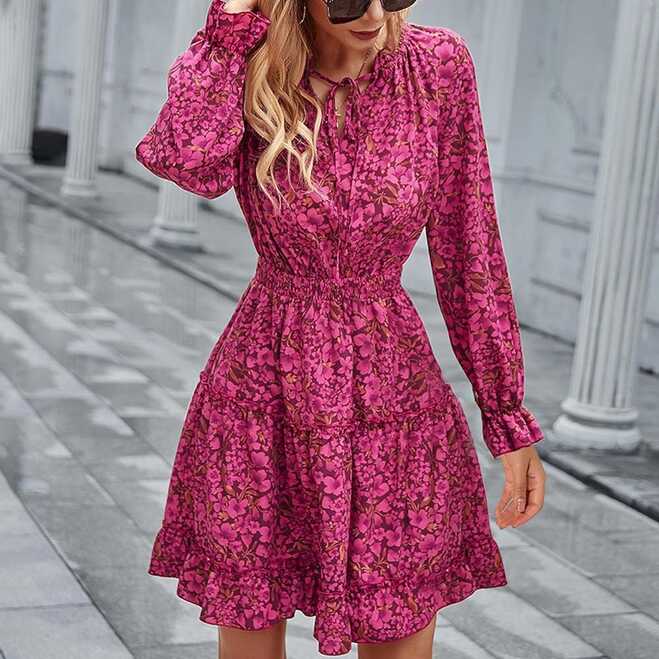 White dress tight women&#39;s floral print dress casual long sleeve ...