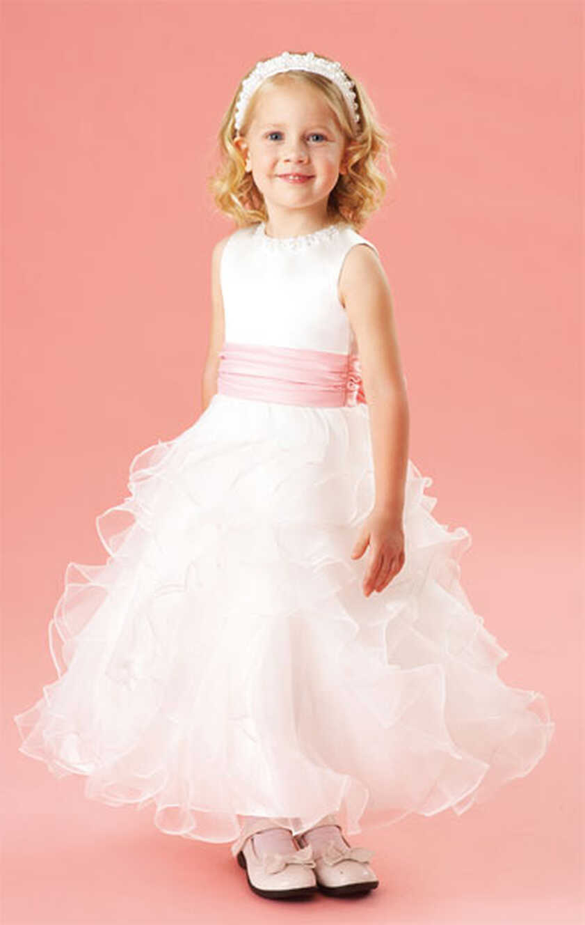 White flower girl dress with pink sash belt - Today&#39;s Bride