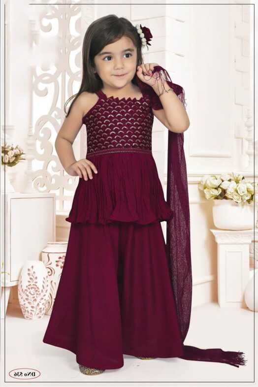 Wine Color Party Wear Plazo Suit :: ANOKHI FASHION