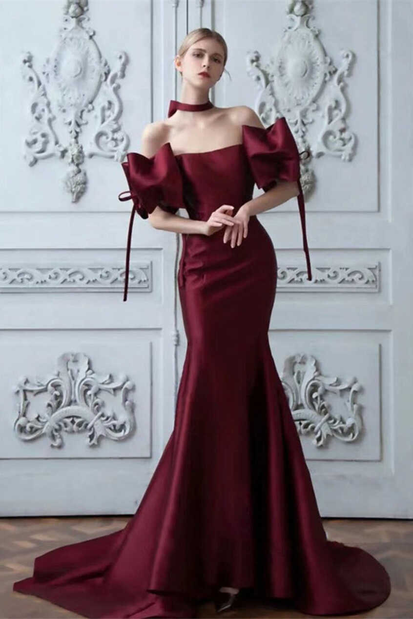 Wine Red Mermaid Satin Prom Dresses, Rosie Long Prom Dresses ...