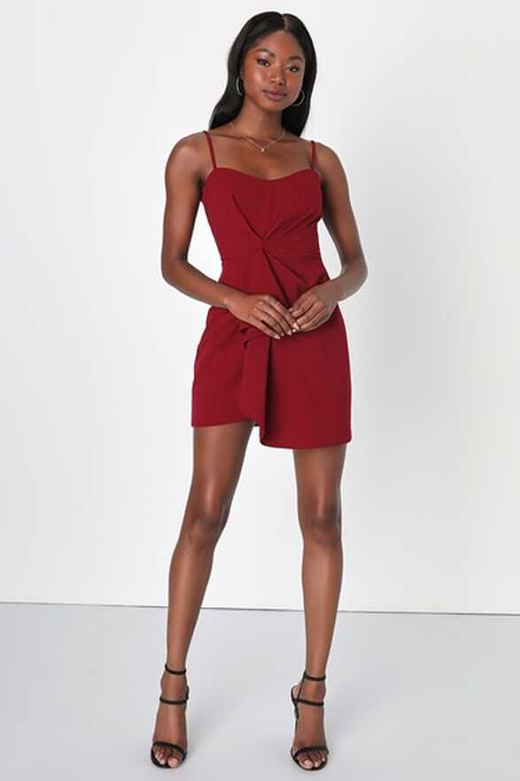 Wine Red Mini Dress - Bodycon Mini Dress - Twist Front Dress - Lulus