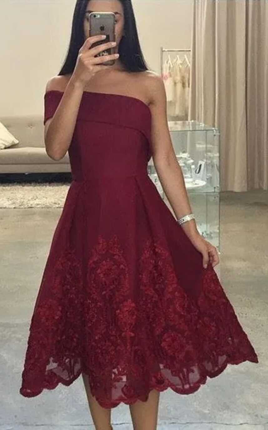 Wine Red One Shoulder Knee Length Burgundy Prom Dresses 2022 With ...